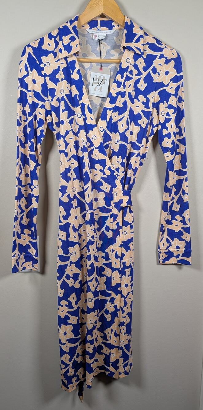 Diane von Furstenberg DVF New Jeanne Two Wrap Dress Burma Rose Blue 8